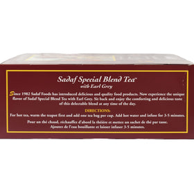 Sadaf Earl Grey tea bags foil-wrapped packaging preserves freshness.