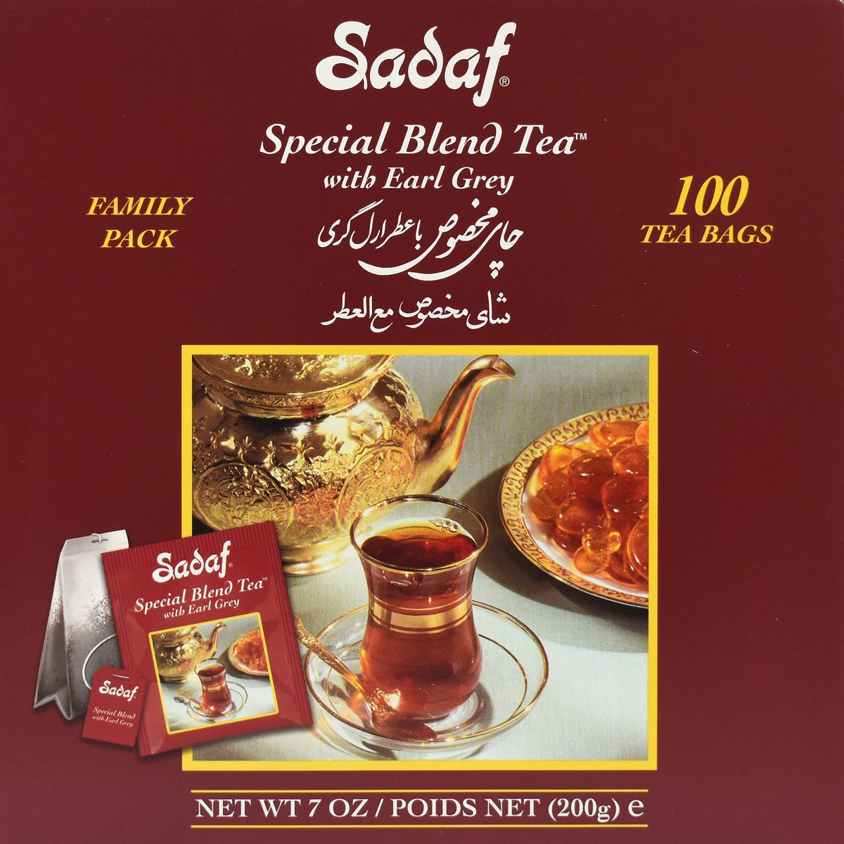 Sadaf Earl Grey tea bags pack, convenient freshness for daily use.
