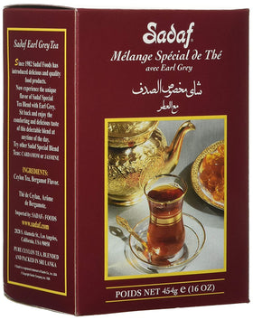 Sadaf Earl Grey loose leaf tea in a box, ideal for daily rituals.