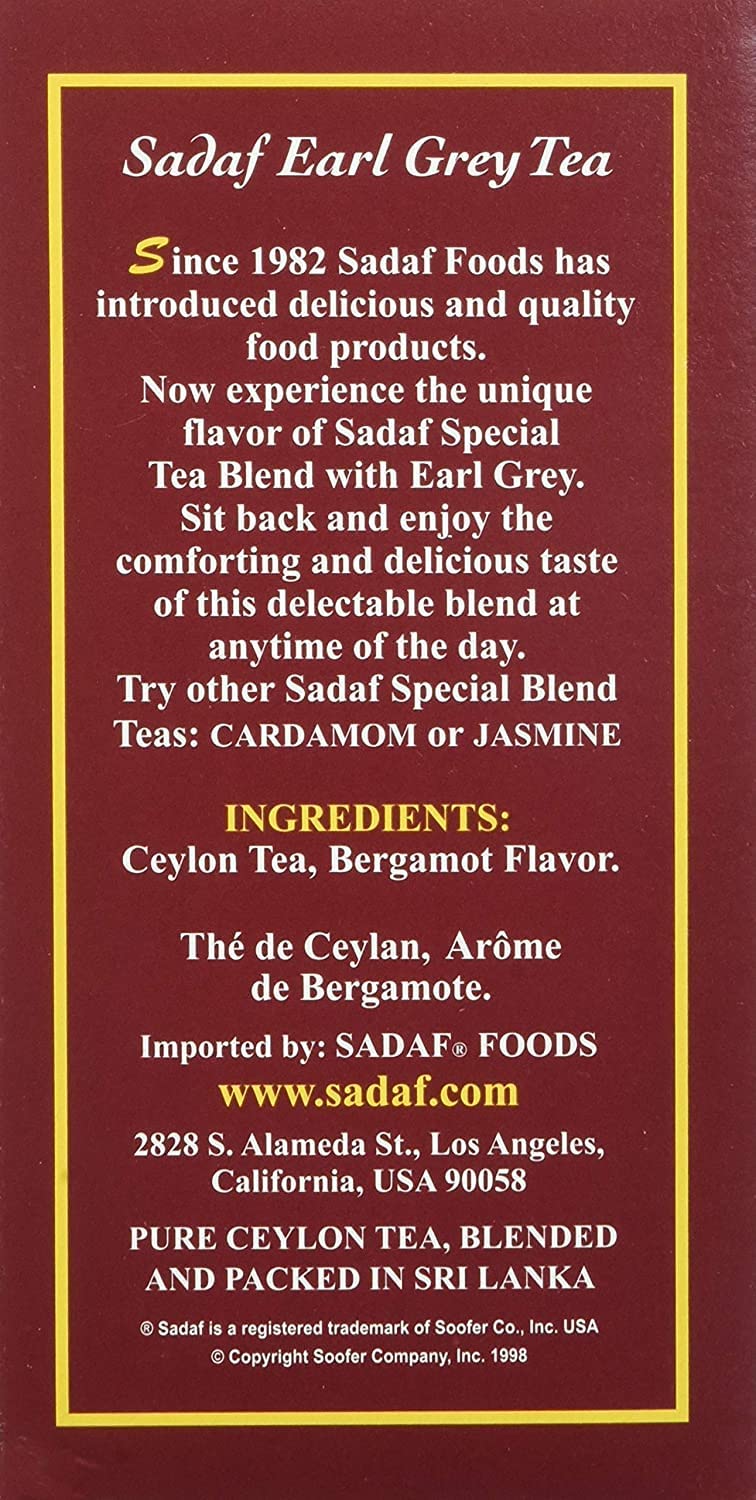 Sadaf Earl Grey packaging box, premium presentation for gifting.