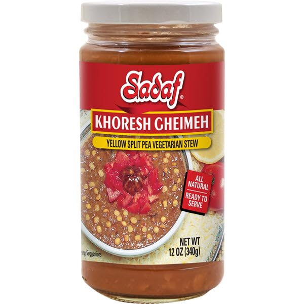 Sadaf Khoresh Gheimeh jar with yellow split peas, ready-to-eat Persian stew for quick vegetarian meals