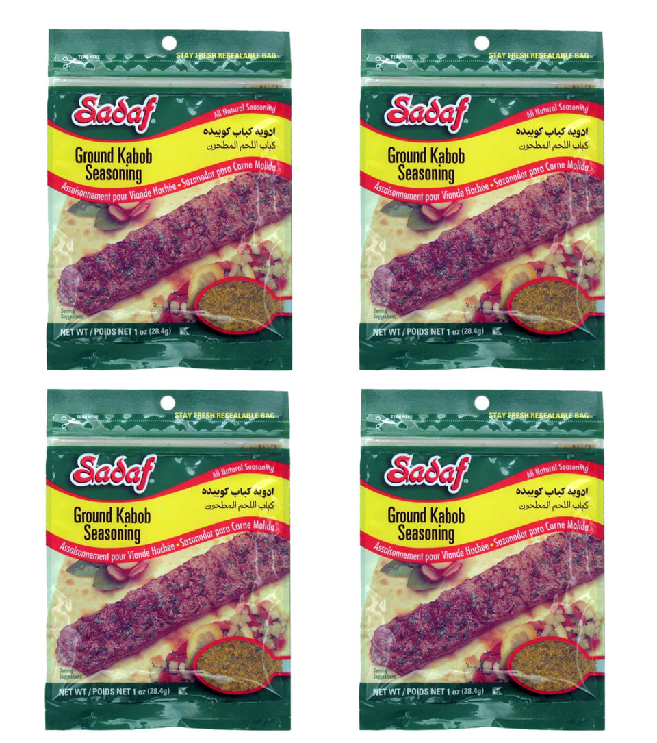 Sadaf Meat Kabob Seasoning bottle front, ready to season meats with authentic flavor