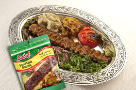Sadaf Meat Kabob Seasoning label detail highlights onions, sumac, parsley for Mediterranean flair