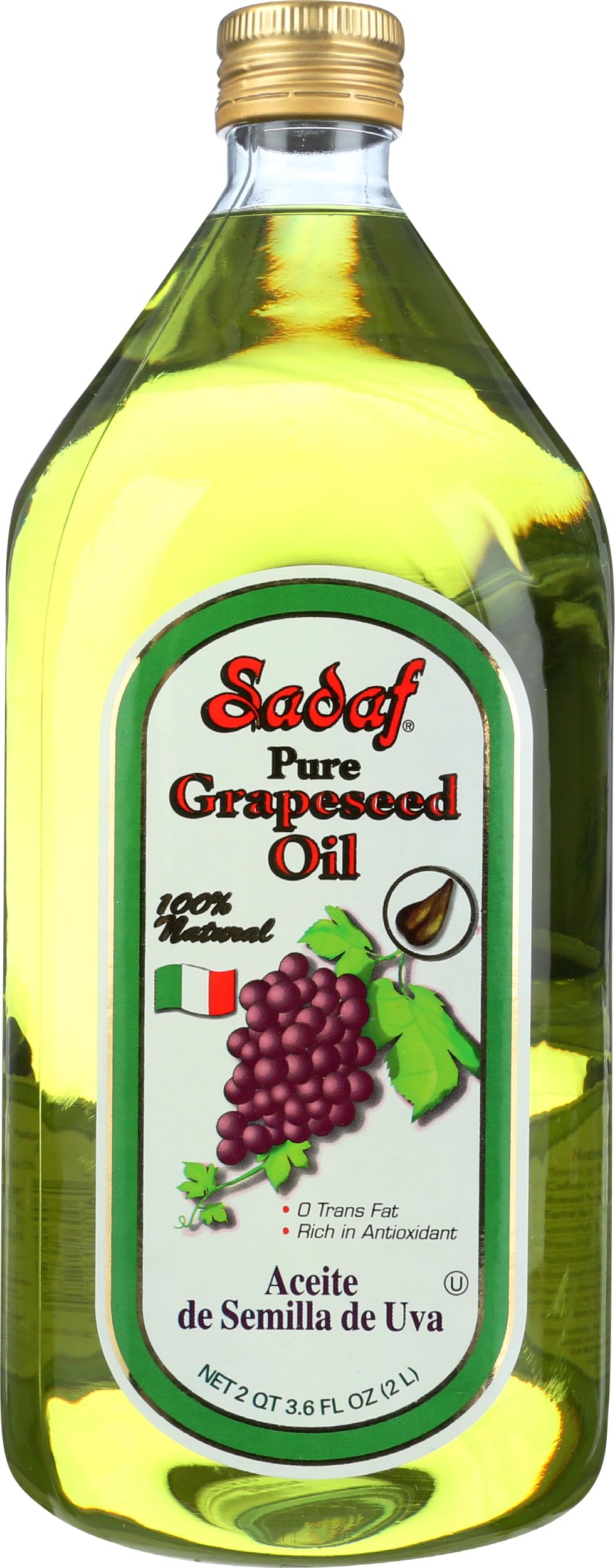 Sadaf Grapeseed Oil bottle ready to pour, high-heat cooking ally.