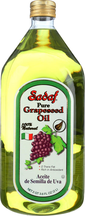 Sadaf Grapeseed Oil bottle ready to pour, high-heat cooking ally.