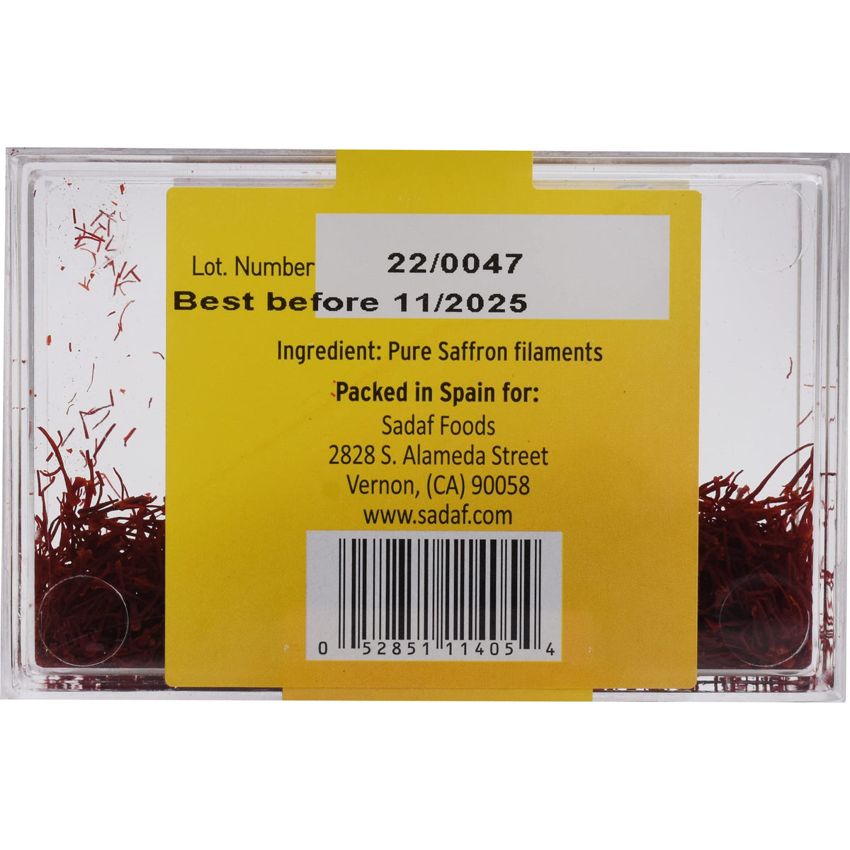 Sadaf Spanish saffron packaging highlighting authentic, preservative-free spice