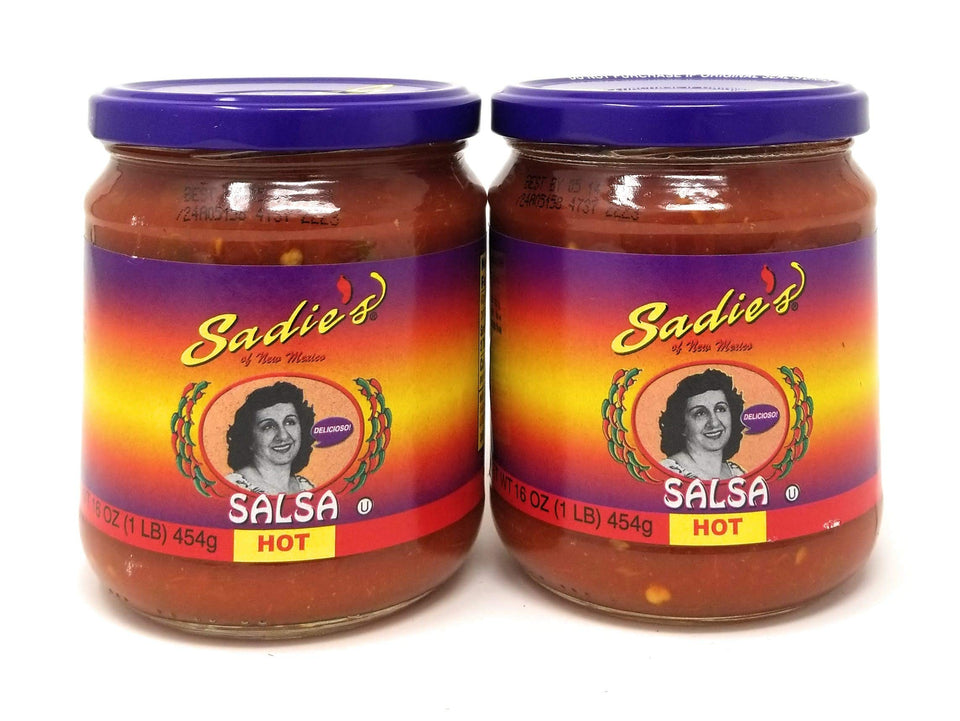 Sadie's Hot Salsa 16oz bottle front view for bold dipping.
