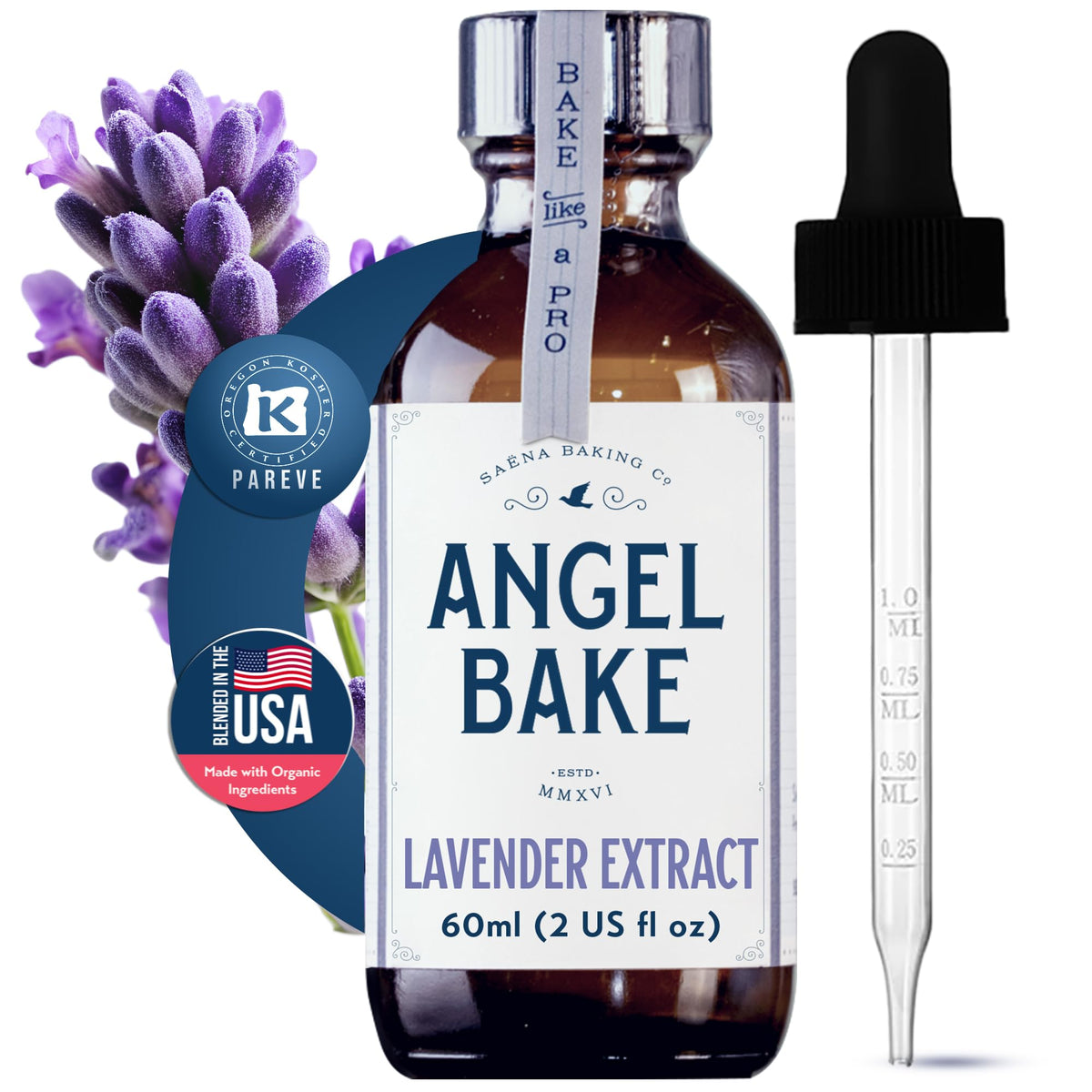 SAENA BAKING CO lavender extract bottle for pure baking flavor.