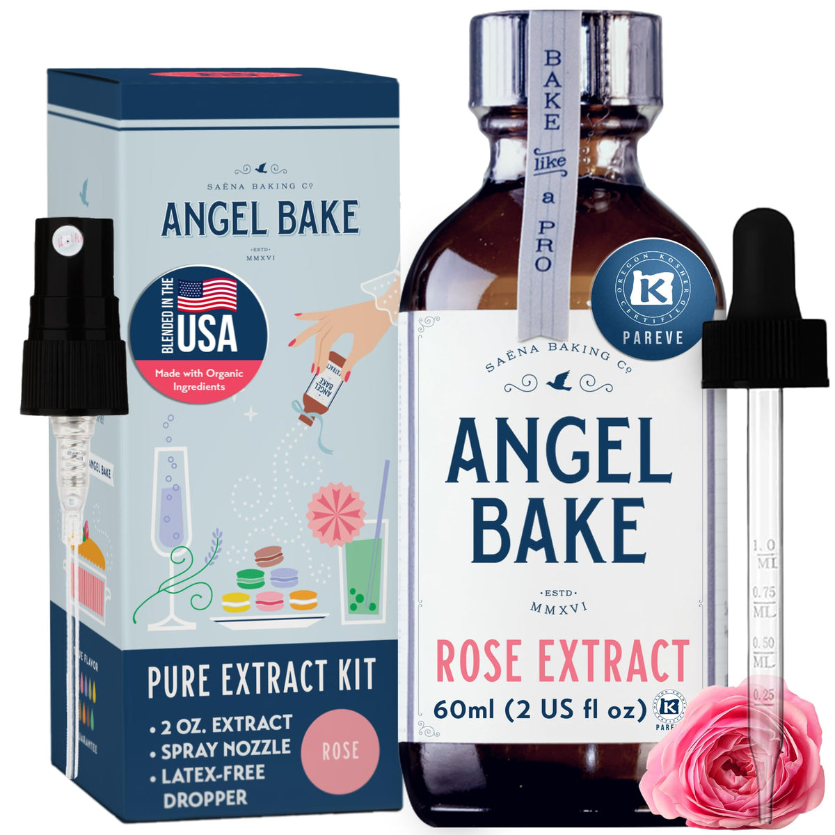 SAENA BAKING CO rose extract bottle with spritzer for precise dosing in baking