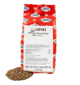 Safari Biltong Seasoning jar on shelf, ready to boost beef jerky flavor.
