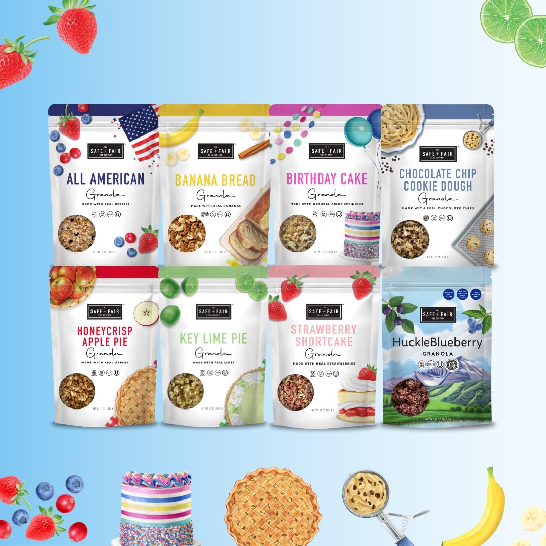 Safe + Fair Birthday Cake Granola on-the-go snack pack.