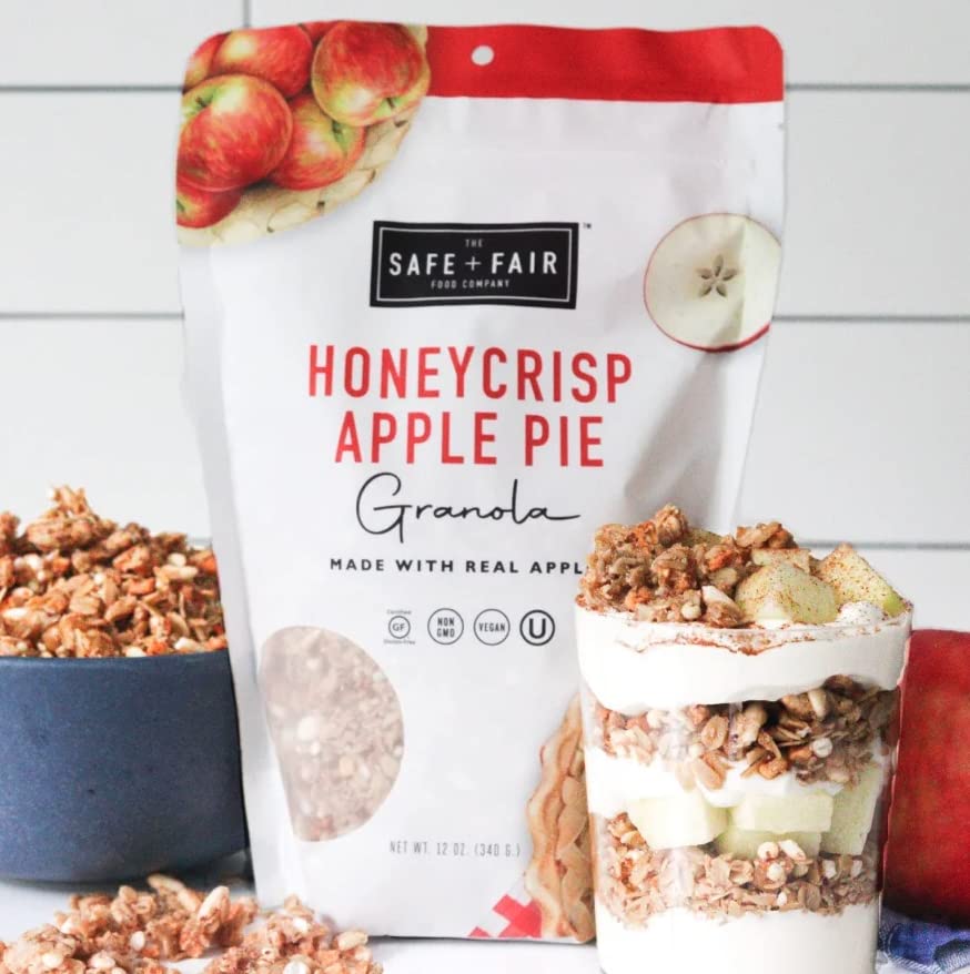 Safe and Fair Honeycrisp Apple Pie Granola close-up of real Honeycrisp apples