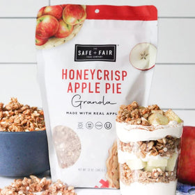 Safe and Fair Honeycrisp Apple Pie Granola close-up of real Honeycrisp apples