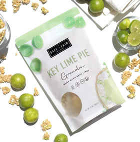The Safe + Fair Key Lime Pie Granola ingredients emphasize non-GMO and allergen-free composition.