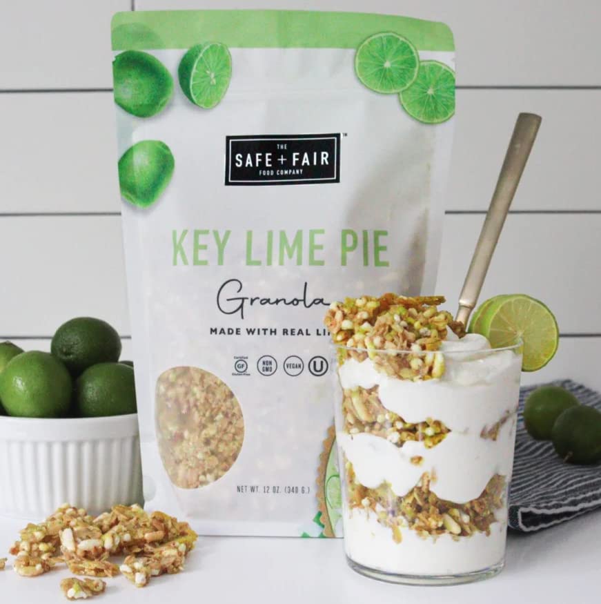 The Safe + Fair Key Lime Pie Granola on-the-go pack fits busy mornings and travel.