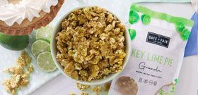 On-the-go Safe + Fair Key Lime Pie Granola for a quick snack.