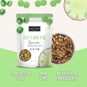 The Safe + Fair Key Lime Pie Granola bowl reveals crunchy texture and citrus notes.