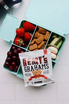 Safe + Fair Remy’s Cinnamon Grahams as a lunchbox snack for kids