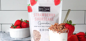 Snack-time idea scene with Safe and Fair granola.