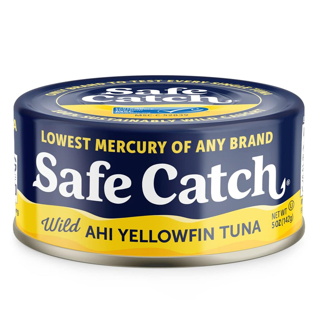 Safe Catch Ahi Yellowfin tuna can in 5-ounce portion, ready for quick meals.