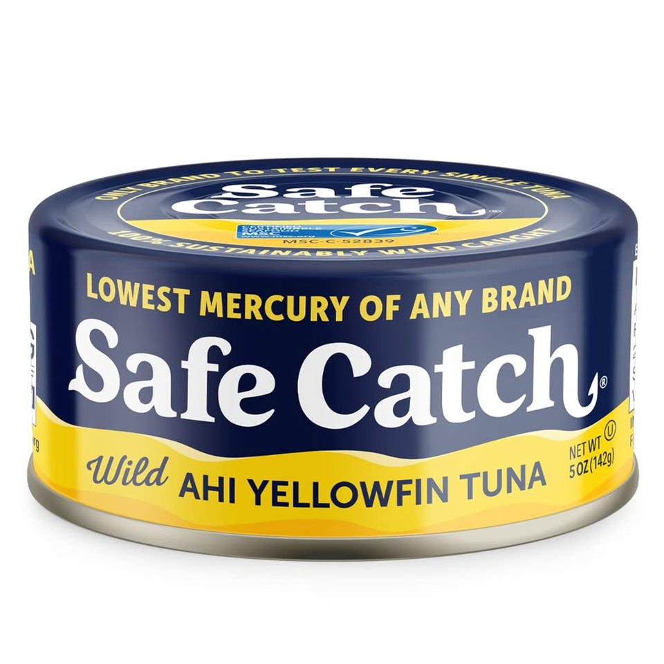 Safe Catch Ahi Yellowfin tuna can in 5-ounce portion, ready for quick meals.