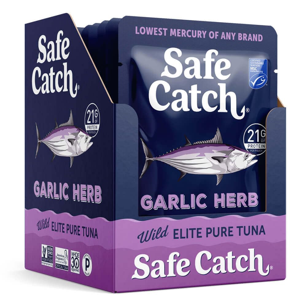 Safe Catch Elite ingredients close-up highlights herbs and avocado oil.
