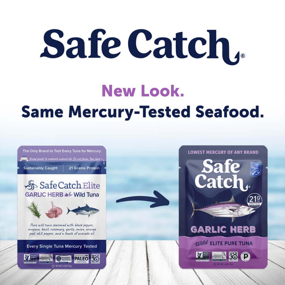 Safe Catch Elite 12-pack display emphasizes convenient paleo and gluten-free protein.