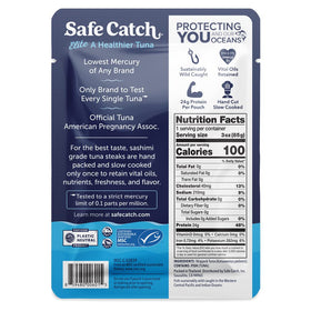 Safe Catch Elite tuna nutrition panel emphasizes high protein and Omega-3.