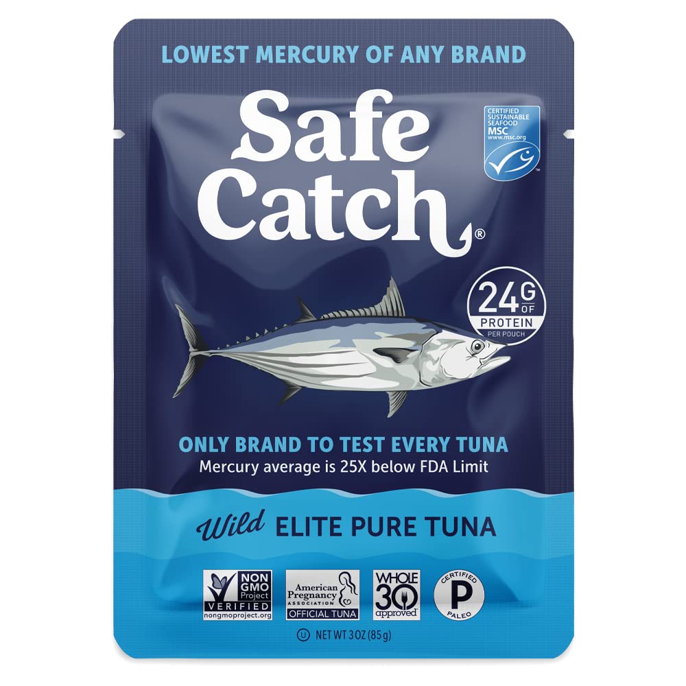 Safe Catch Elite tuna pouch open pack highlights ready-to-eat serving.