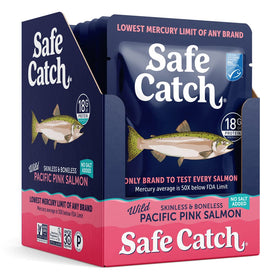 Safe Catch MSC-certified wild Pacific salmon pouch, sustainably sourced and ocean-friendly.