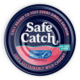 Safe Catch MSC-certified wild salmon highlighting sustainable sourcing.