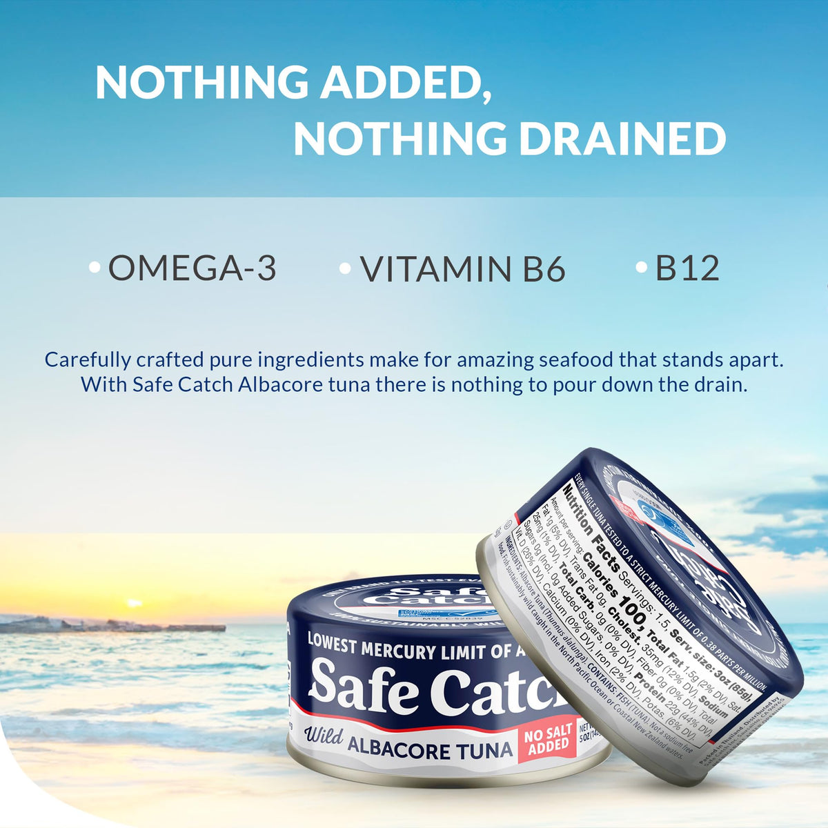Safe Catch wild North Pacific tuna in natural juices for versatile meals.
