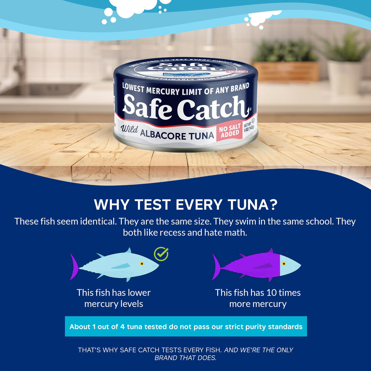 Safe Catch tuna can with omega-3 rich oil, a natural protein source for meals.