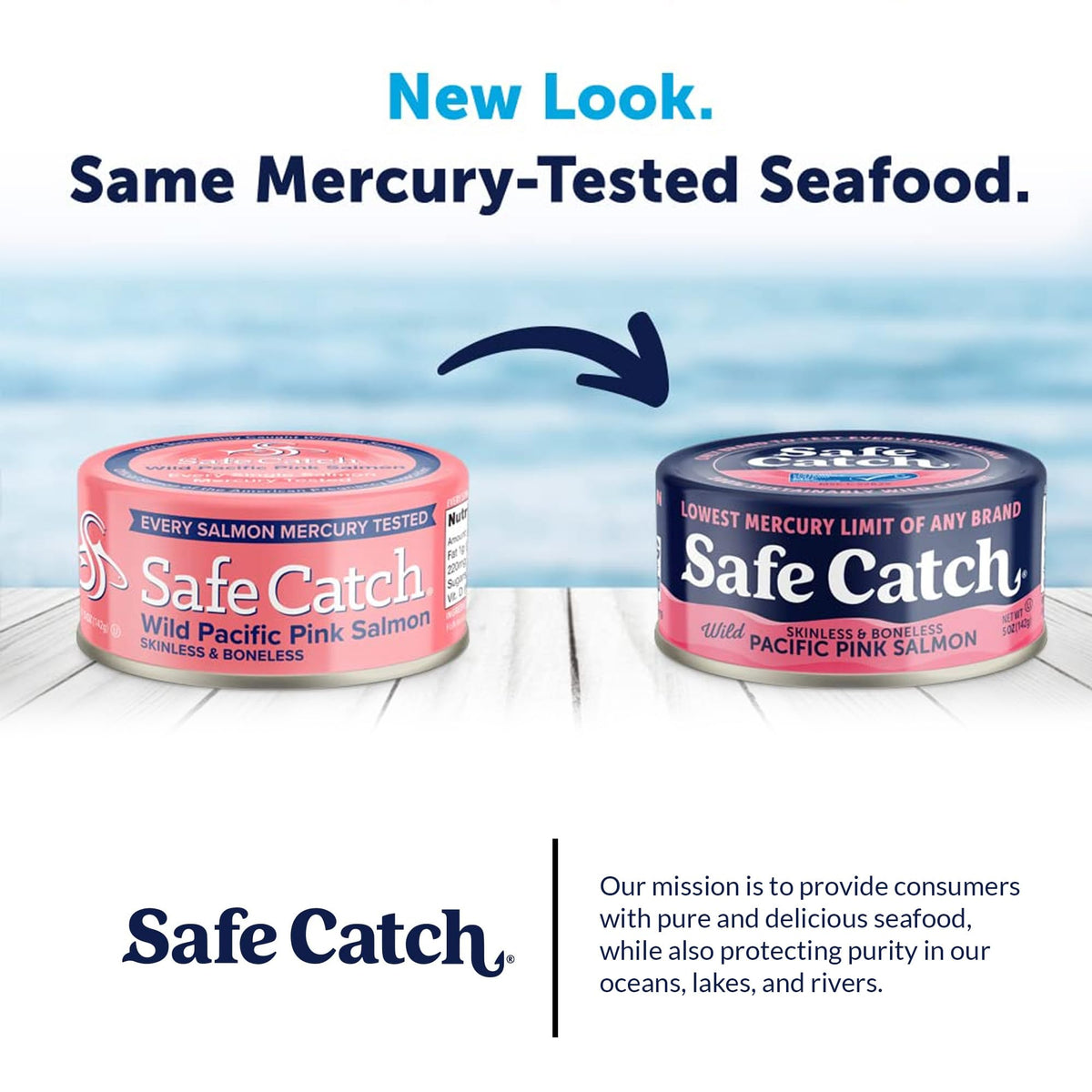Safe Catch 5-ounce cans stacked neatly in a pantry for easy weeknight meals.