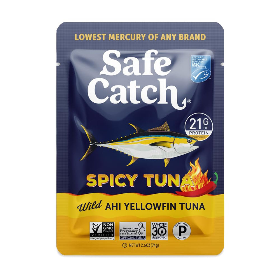 Safe Catch spicy wild ahi yellowfin tuna pouch ready to eat on the go