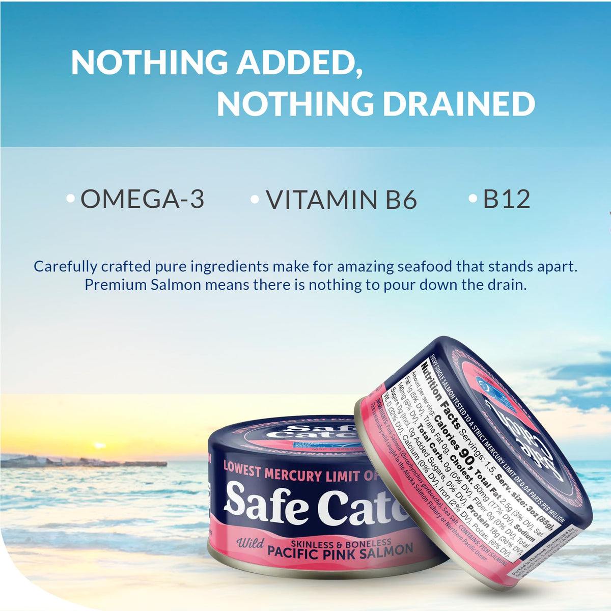 Safe Catch MSC-certified wild-caught salmon supports responsible fishing practices.