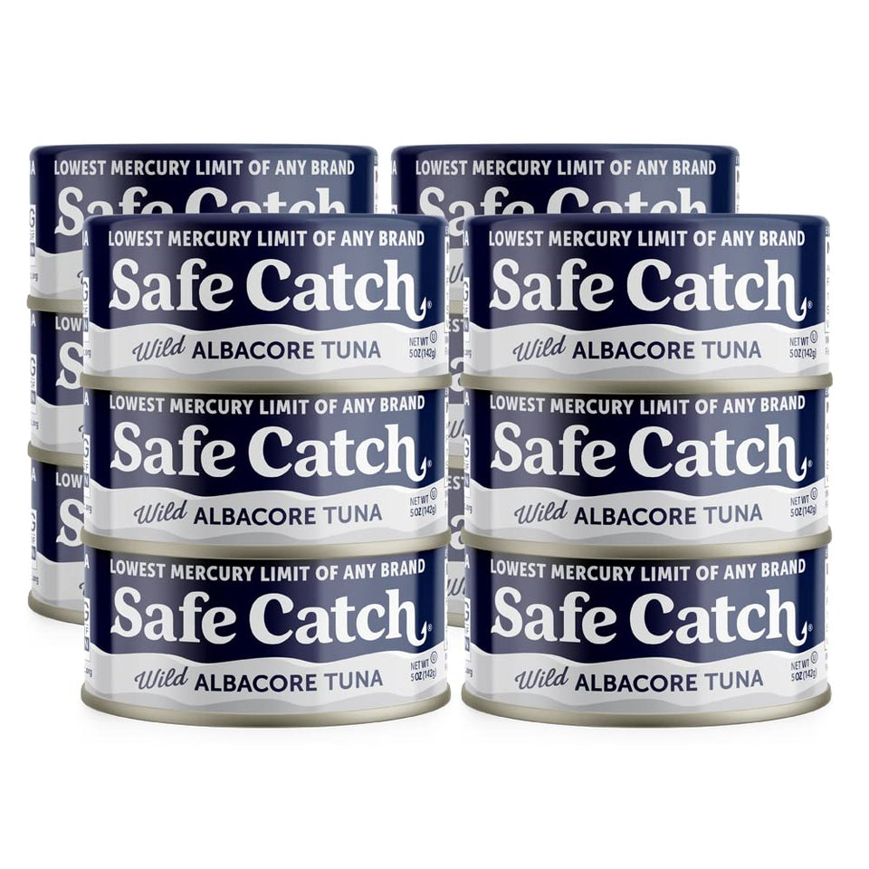 Safe Catch Wild Albacore Tuna can front view, premium, pure tuna for quick meals