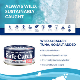 Safe Catch wild albacore tuna ingredients label highlighting quality and purity.