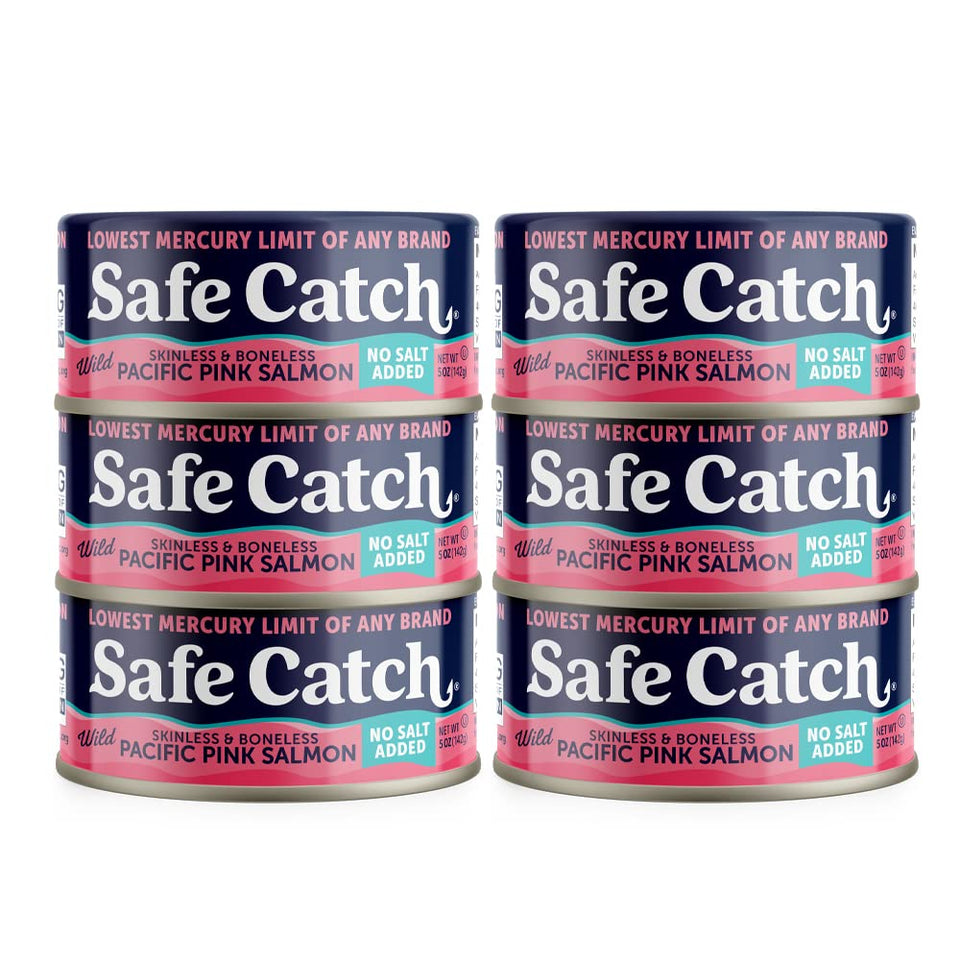 Safe Catch Wild Pacific Pink Salmon can, lean protein for quick meals.