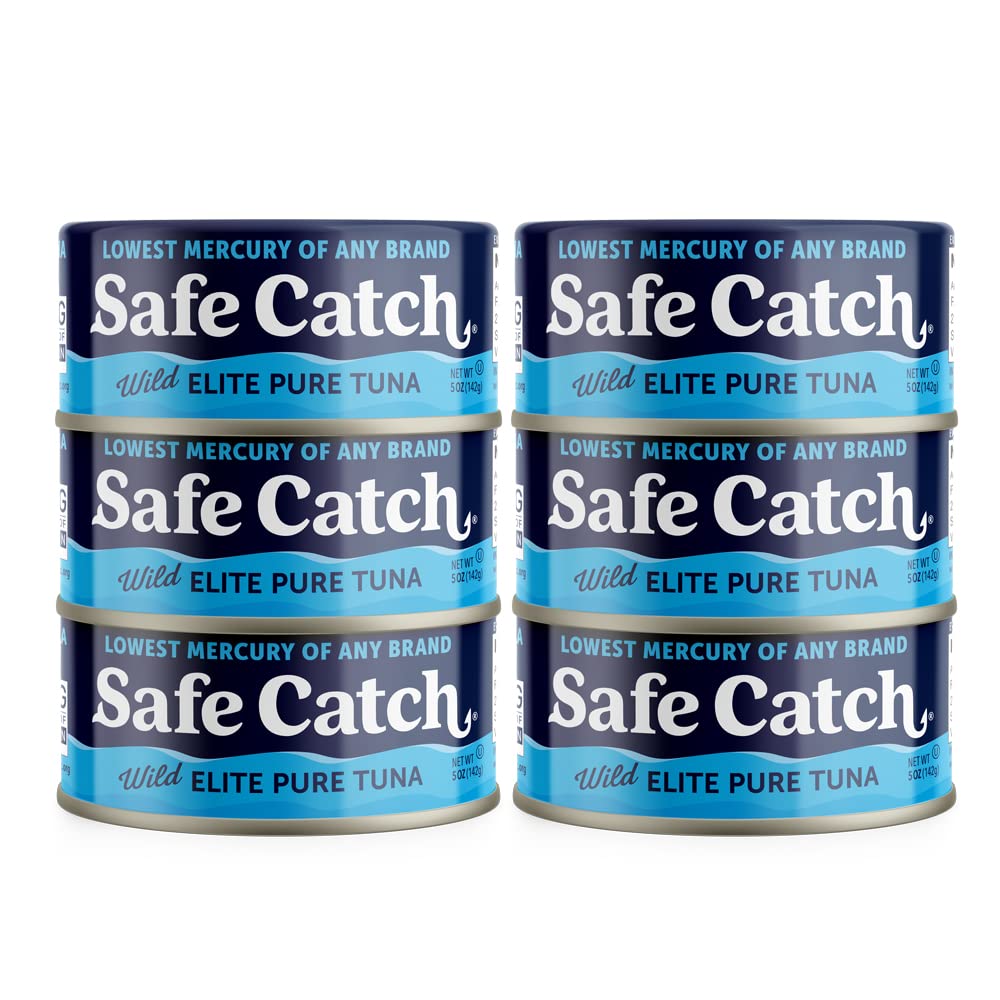 Safe Catch Wild Tuna can close-up, showcasing premium quality and low mercury.