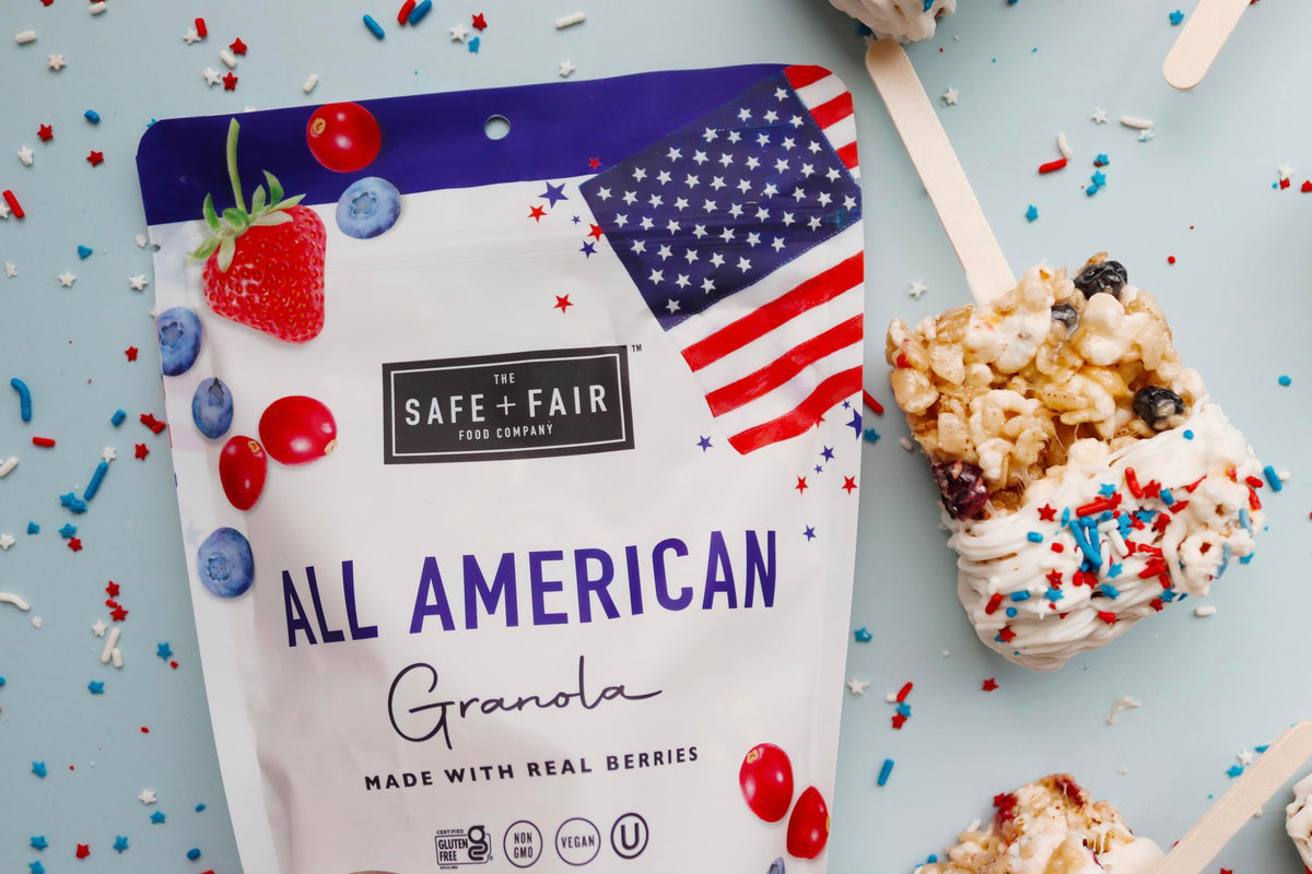 On-the-go Safe + Fair All American Granola snack-ready bowl.
