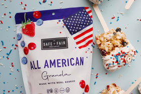 On-the-go Safe + Fair All American Granola snack-ready bowl.