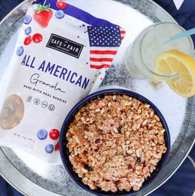 Parfait with Safe + Fair All American Granola and yogurt for a tasty layer.