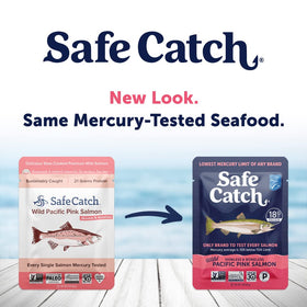 Safe Catch 12-pack salmon pouches on shelf for convenient meals