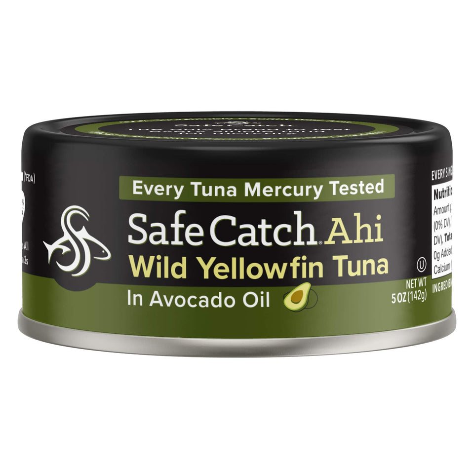 Safecatch Wild Ahi Yellowfin Tuna in avocado oil pack six, ready for quick, flavorful meals.