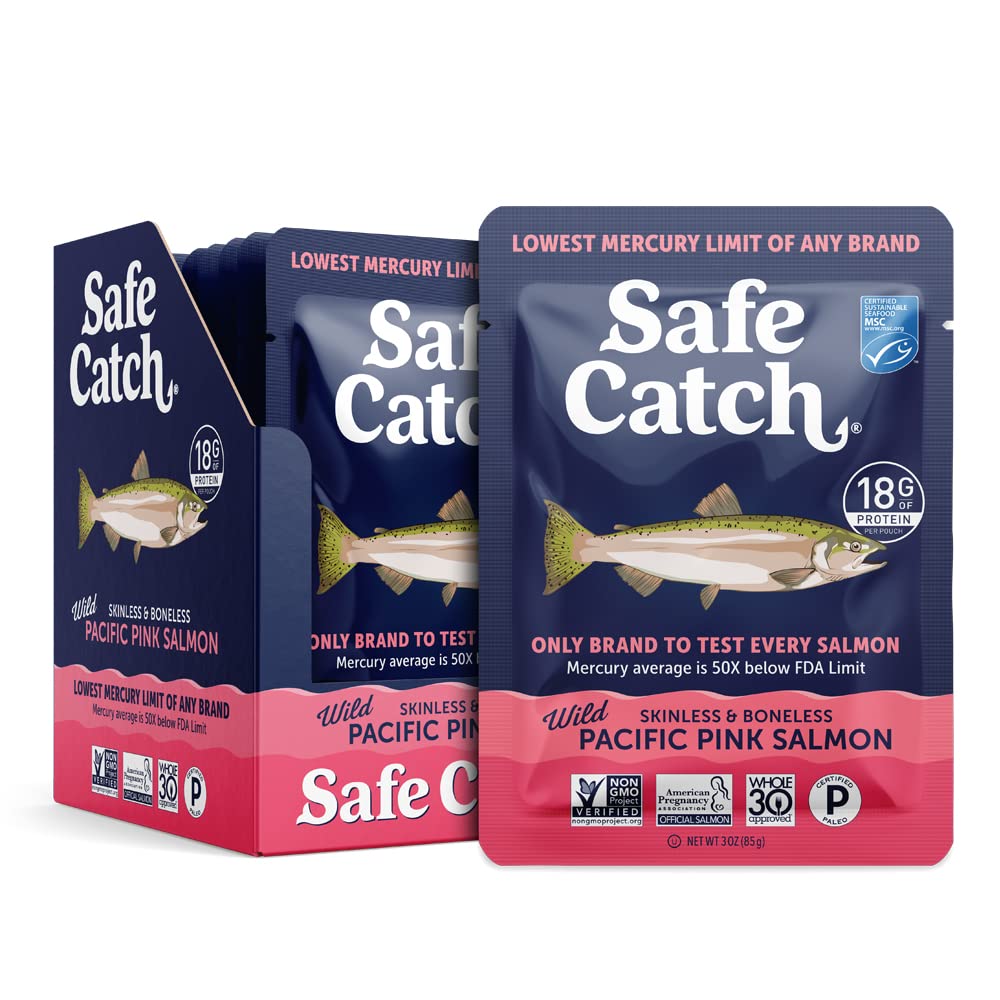 Safe Catch Wild Pacific Pink Salmon pouch closed, convenient protein on the go