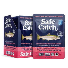 Safe Catch Wild Pacific Pink Salmon pouch closed, convenient protein on the go