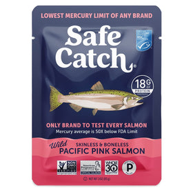 Safe Catch Wild Pacific Pink Salmon pouch open for quick portioning