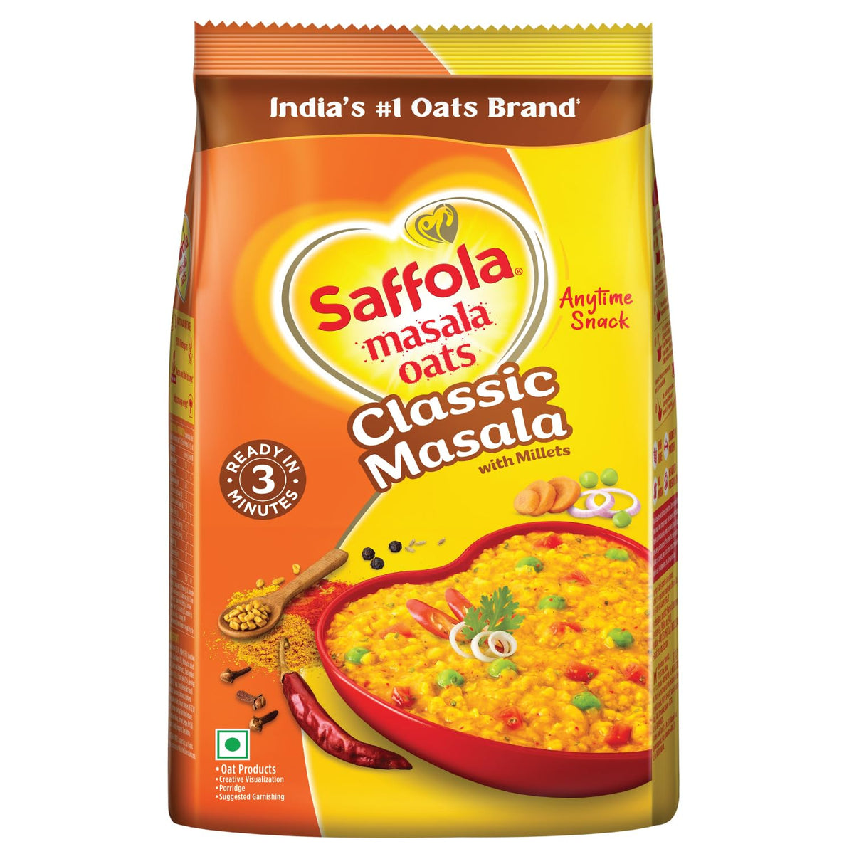 Saffola Masala Oats Classic Masala pack shot, quick meal option
