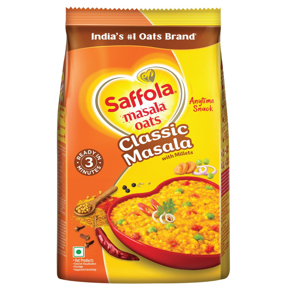 Saffola Masala Oats Classic Masala pack shot, quick meal option